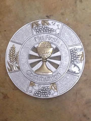 4.5'' Silver Round First Communion Plaque